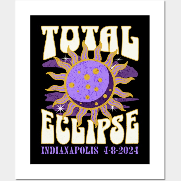 Total Eclipse 2024 Indianapolis Retro Groovy Wall Art by daisyblue